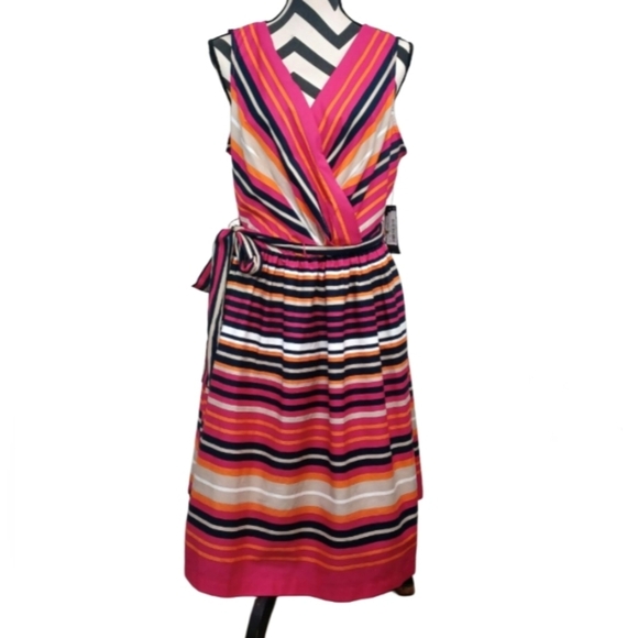 NWT Tommy Hilfiger Sz 14 Striped 100% Cotton Fit & Flare Dress - Picture 3 of 13